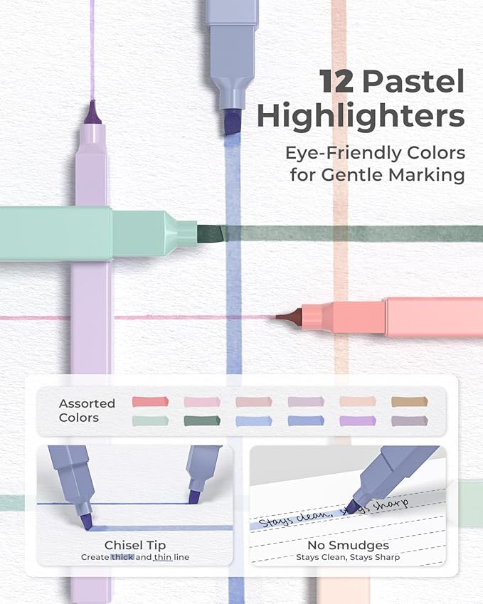 Four Candies 45 PCS School Supplies with Pen Case, 6 Gel Pens, 6 Art Mechanical Pencil Set, 12 Highlighters for College Essentials Office Stationery (Black)