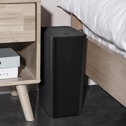 TrashAid 3 Pack Bathroom Trash Can with Lid, 2.6 Gallon / 10 Liter Small Garbage Can with Press Top Lid, Plastic Wastebasket with Pop-up Lids for Toilet, Office, Bedroom, Living Room, Black