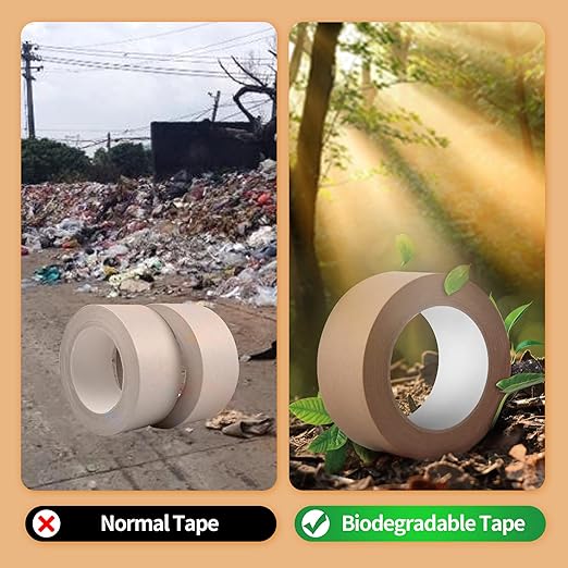 TAPEBEAR Eco-Friendly Kraft Paper Tape, Biodegradable Kraft Paper Tape, Recyclable Writable Packing Tape, Non-Coated Surface for Masking, Sealing, and Packaging Use, 2inch x 60yards, 36Rolls