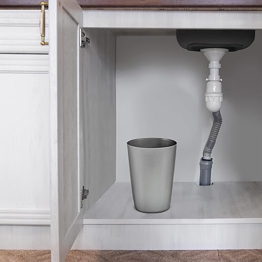 HOLDN’ STORAGE Small Trash Can - 1.58 Gallon Open Top Waste Bin, Compact Waste Can Perfect for Bathroom, Kitchen, Office, Dorm - Durable Garbage Can - Silver Brushed