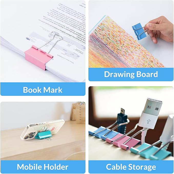 2 Inch 32 Pack Extra Large Binder Clips, Assorted Colors, Colored Jumbo Paper Clips, Big Paper Clamps, Binder Clips Large Size for Home, School and Office Supplies