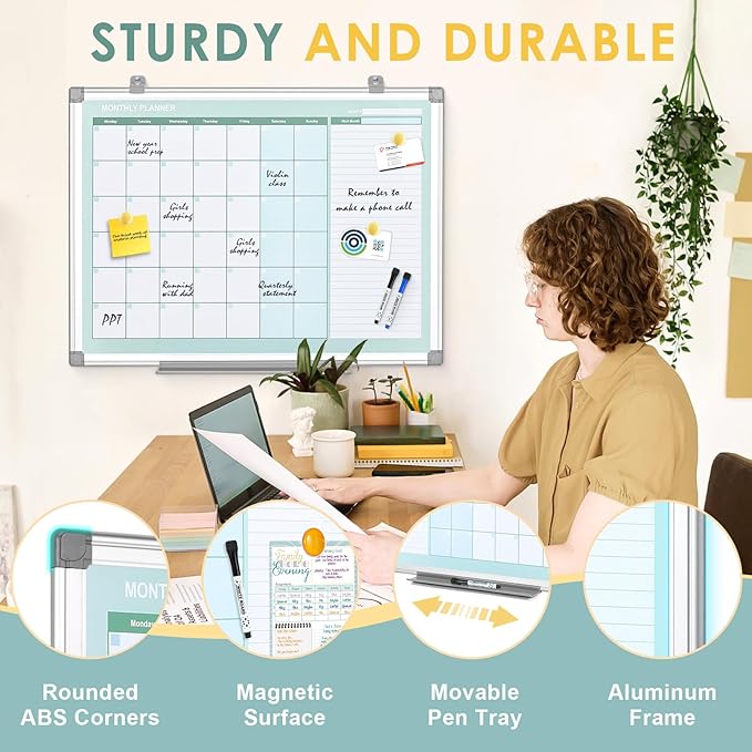 MAKELLO Dry Erase Calendar for Wall, Large White Board Calendar with Next Month for Office, Family, Kitchen and Bedroom, 36x24 inches