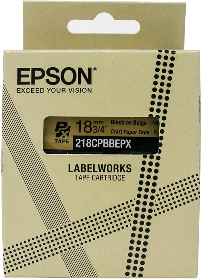 Epson LABELWORKS 218CPBBEPX Genuine Craft Paper Tape Cartridge - Black on Beige Craft Paper Label Maker Tape - 3/4" (18MM) Wide, 16.5'