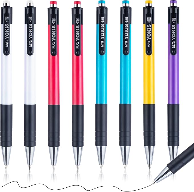 M&G 8 Pcs Retractable Ballpoint Pens, 0.7mm Medium Point Black Ink Ballpoint Pens Smooth Writing Large Capacity Pens for School & Office