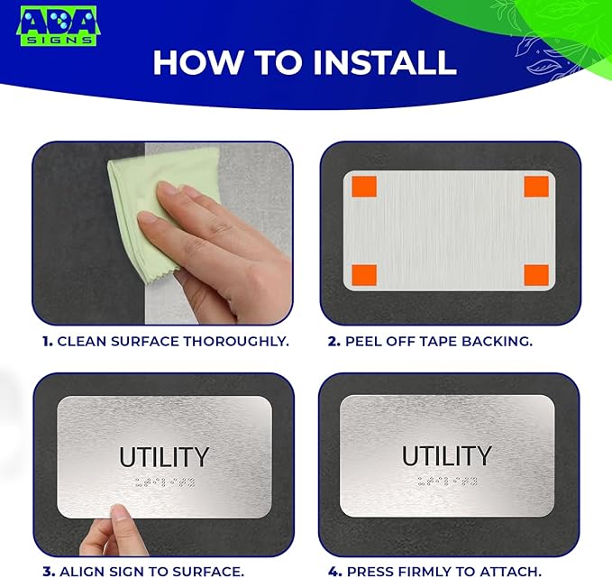 ADASigns Utility Room Sign 7”x4” - Durable Brushed Aluminum with Grade 2 Braille - Easy Installation with Strong Adhesive Tape - ADA Compliant Utility Room Signs for Business, Restaurants & Offices
