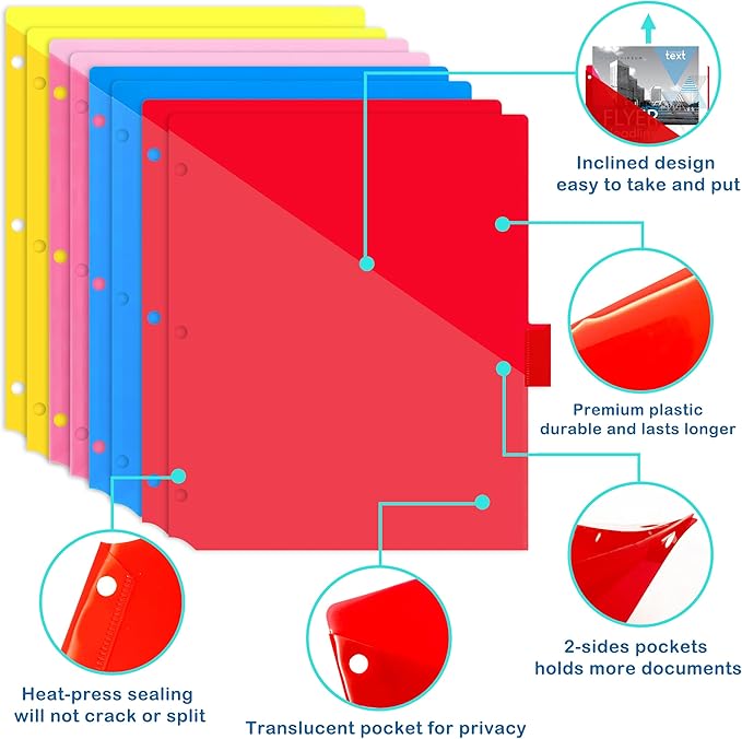 WOT I Plastic 8-Tab Dividers with Two Pockets, Multicolor, Set of 2, 16 Pieces