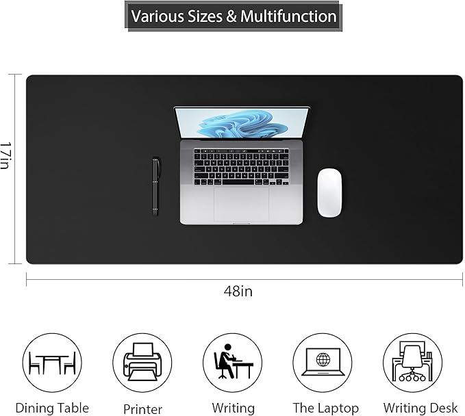 Mouse Pad Desk Protector Mat, Large PU Leather Office Desk Mat, Non-Slip Desk Pad for Keyboard and Mouse, Waterproof Desk Blotter Pad for Writing, Wide & Smooth Laptop Desk Pads, Black (17''X48'')