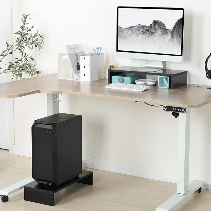 TEAMIX 2 Pack Monitor Stand Riser-20 inch, Black Desktop Stand for PC/TV/Laptop/Printer, Keyboard Shelf Organizer Wood Monitor Riser with Storage