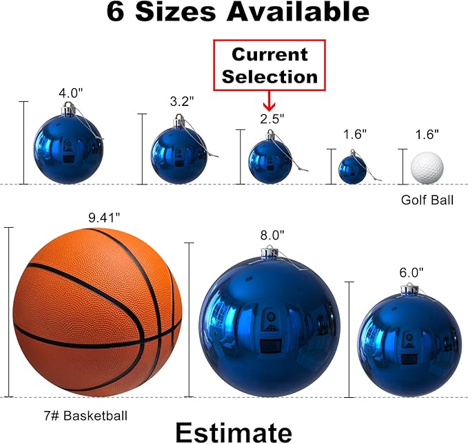 Royal Blue 2.5" Christmas Balls Christmas Tree Decoration Ornaments Shatterproof Hanging Balls for Birthday Halloween Holiday Wedding Decorations Set of 18pcs