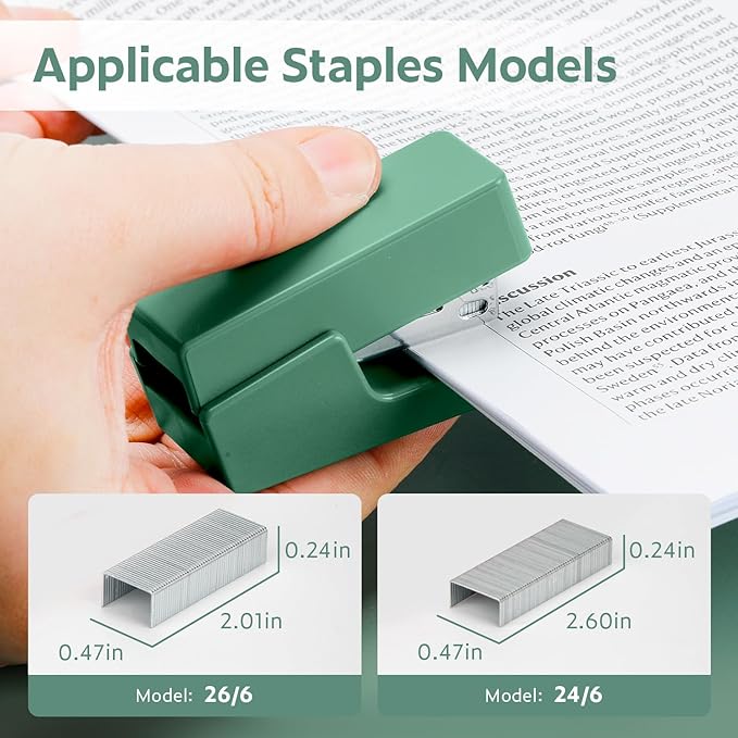 Mini Stapler with 830 Staples, Small Cute Desk Staplers, 25 Sheet Capacity, Green
