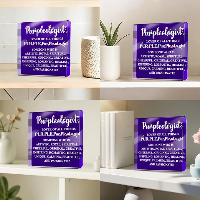 Purple Lover Gifts for Women Bestie Friends, Positive Affirmation Desk Acrylic Sign, Motivational Work Desk Sign Office Cubicle Desktop Decorative Signs