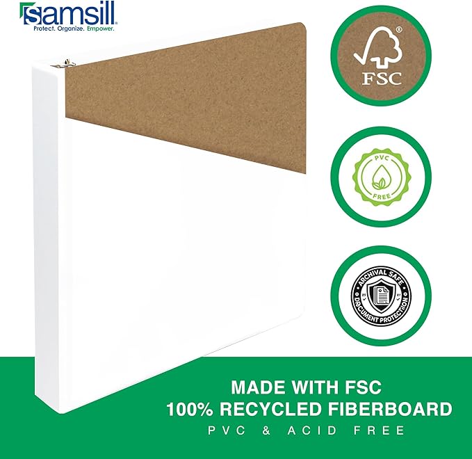 Samsill Durable 1 Inch Binder, Made in The USA, D Ring Binder, Customizable Clear View Cover, Pearl White, Holds 225 Pages