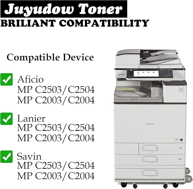 MP C2503 Toner for Ricoh MP C2003 Toner Cartridge Compatible for Ricoh Aficio Lanier Savin MP C2503 C2003 C2004 C2504 (BCMY, 4-Pack) Part#: 841918 841919 841920 841921 High Yield