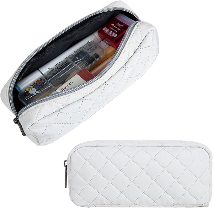 Della Gao Small Pencil Case Large Capacity Pencil Pouch Marker Pen Bag Coin Pouch Office Stationery Organizer (Beige-RH)