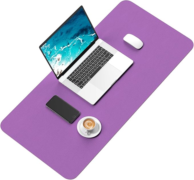 Hsurbtra Desk Pad, 30" x 14" PU Leather Desk Mat, XL Extended Mouse Pad, Waterproof Desktop Blotter Protector, Non-Slip Ultra Thin Large Laptop Keyboard Writing Mat for Office Home, Purple