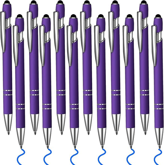 12 Pcs Blue Ink Ballpoint Pen with Stylus Tip, 1.0 mm Metal Pen Stylus Pen for Touch Screens, 2 in 1 Thank You Pen Gift for Friends, Colleagues, Coworker, Office, Family(Deep Purple)
