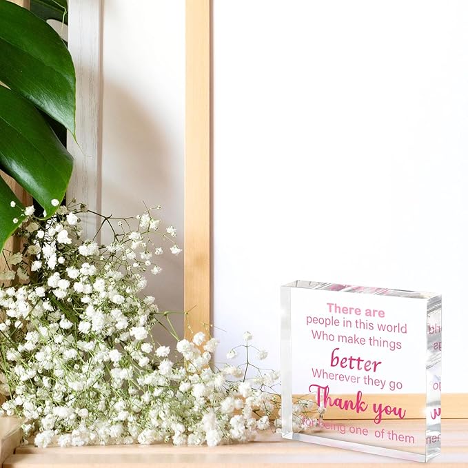 Thoughtful Appreciation Gift, Pink Acrylic Desk Sign with Uplifting Quote, Perfect for a Teacher, Mentor, Boss or Volunteer, 4x4 Inch Inspirational Decor
