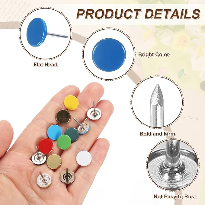 uxcell 120Pcs Push Pins, 11mmx17mm Round Flat Head Decorative Thumb Tacks Upholstery Tacks for Cork Board Office Wall Hangings, Blue