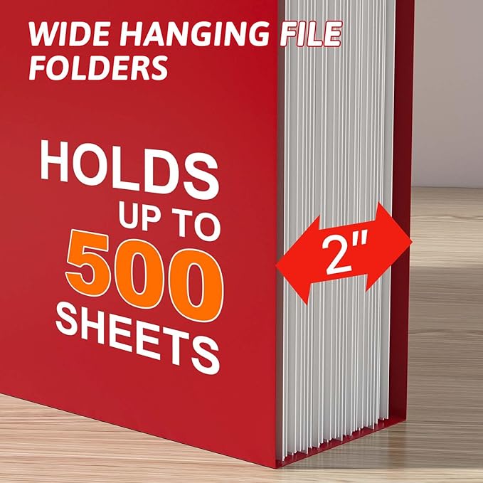 Plastic Hanging File Folder Extra Capacity,12 Pack Reinforced Hang Folders with Heavy Duty 2 Inch Expansion,Filing Cabinet Folders Letter Size,Hanging Organizer Designed for Bulky Files(Red)