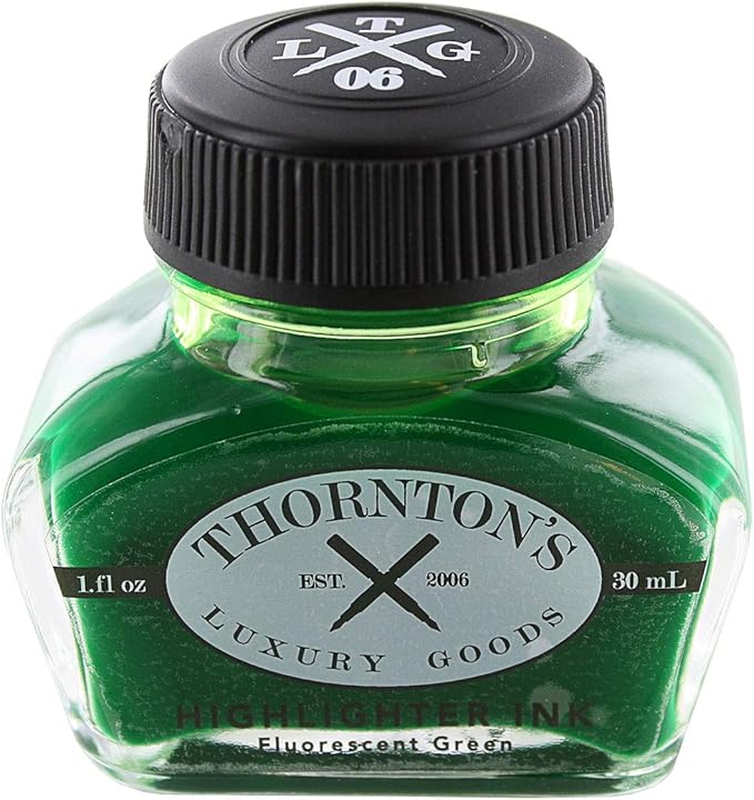 Thornton's Luxury Goods Premium Fountain Pen Ink Bottle 30ml | Smooth Effortless Flawless Writing | Suitable for All Brand and Calligraphy Pens | Office Supplies (Highlighting Green)
