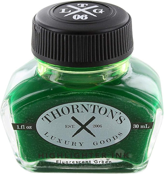 Thornton's Luxury Goods Premium Fountain Pen Ink Bottle 30ml | Smooth Effortless Flawless Writing | Suitable for All Brand and Calligraphy Pens | Office Supplies (Highlighting Green)