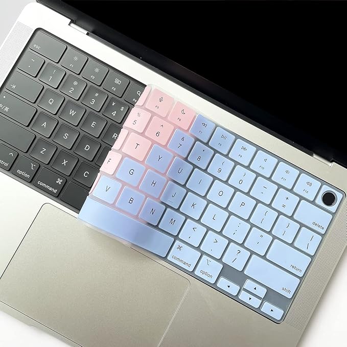 Batianda Premium Gradient Color Keyboard Cover for New MacBook Pro 14'' Pro 16'' 2024 2023 M4 M3 M2 M1 Pro/Max Chip & New MacBook Air 13 15 inch Soft-Touch Silicone Protective Skin,Pink to Blue