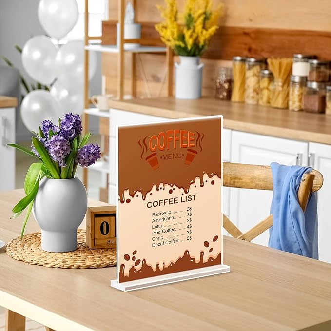 Acrylic Sign Holder 8.5 x 11, Double Sided Sign Holder Stand, Plastic 10 Pack Table Paper Stand, Vertical Menu Flyer Stand, T Shape Table Flyer Holder