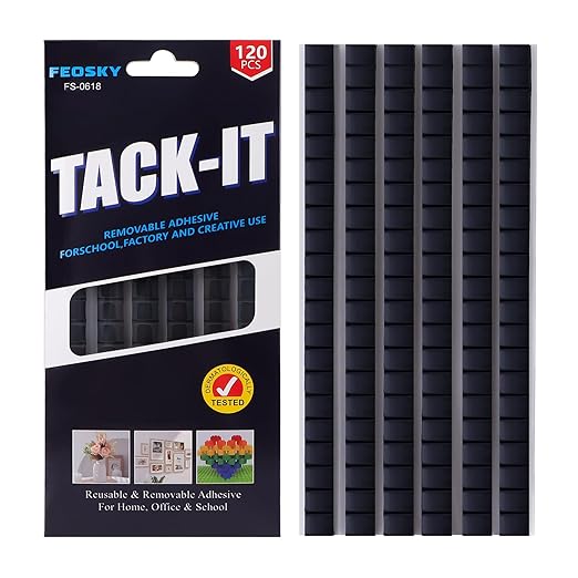 Feosky Adhesive Poster Sticky Tack Putty, Reusable and Removable Adhesive Putty, 120PCS, Mounting Putty for displaying Wall Paintings, Museum Art Photography, Picture, Crafts (Black, Pack of 1)