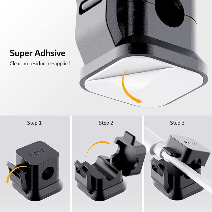 PZOZ 6 Pack Cord Organizer, Adhesive Charger Cable Clips, Wire Holder Keeper Organizer, Charging USB Cable Management for Home Office Desk Phone Car Wall Desktop Nightstand (Black)