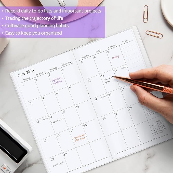 Pocket Calendar 2026-2027, Purple 2026-2027 Monthly Planner - 3.7" x 6.7" - Runs from July 2025 Until December 2027, Small Pocket Calendar 2026 with PVC Cover for Planning