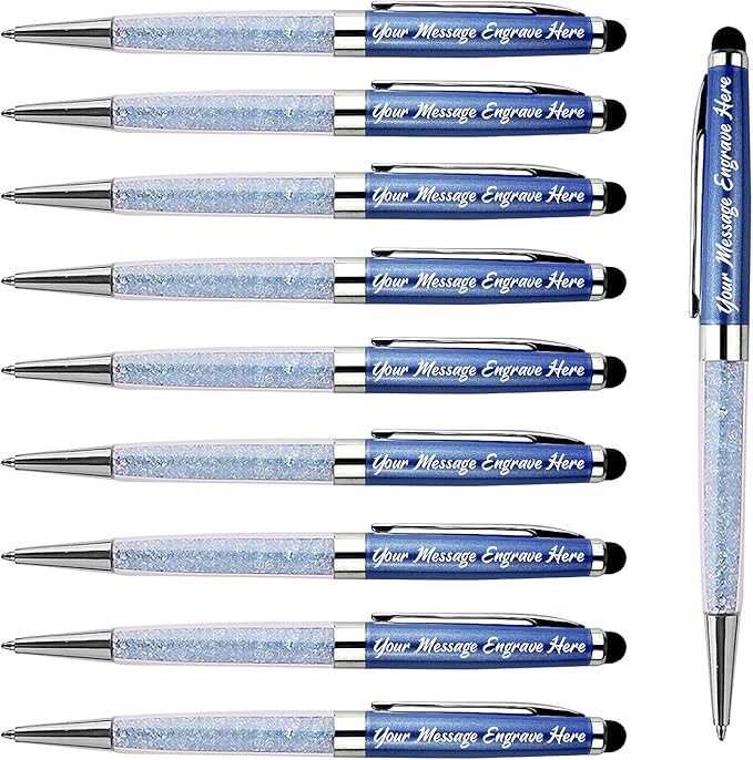 Ancolo Personalized Gift Pens - Ballpoint Pen with Stylus Tip, Crystal Diamond Pen, Engraved Your Message Gift for Graduate Lawyer/Professor 10PCS/ Pack (Navy blue)