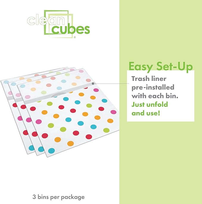 | 13 Gallon Disposable Trash Cans (3-Pack) with Fitted Trash Bags - Reusable Garbage and Recycling Bins for Parties, Events, and More (Polka Dot - 17" Height x 13.5" Width x 10" Depth)