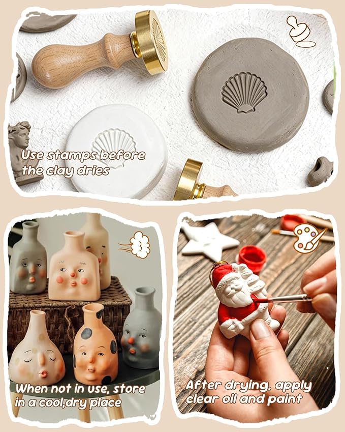 Air Dry Clay Kit for Adults & Kids with Exclusive Stamp | Extra Clay - Complete Sculpting Pottery Kit with Tools & Painting for DIY Ceramic Art, The Gift for Christmas & Thanksgiving