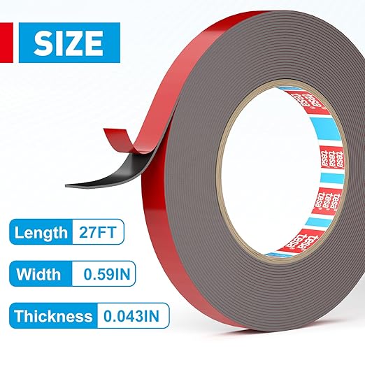 EMITEVER Double Sided Tape Heavy Duty, Tesa Adhesive Mounting Tape Waterproof, 0.59IN x 27FT Strong Acrylic Foam Tape for Walls, Automotive, Home Office Decor