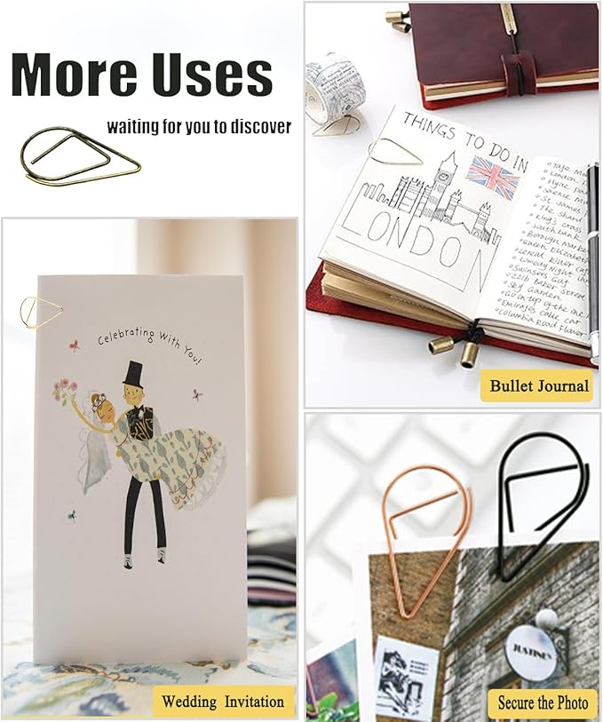 200 Pcs Teardrop Paper Clips Bulk,Stainless Steel Rust-Resistant Paperclips for Wedding Invitations, 3X Stronger Hold with Mirror Polish (Bronze, 1inch)