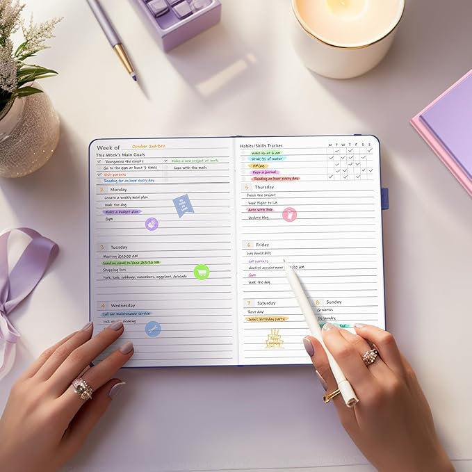 Undated Weekly Planner for 2025, Forvencer Simplified Weekly & Monthly Calendar Planner, Cute Daily Organizer Notebook, Agenda Journal to Track Goals & Tasks, Start Anytime, A5 Size, Navy Floral