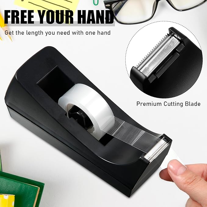 Thenshop 6 Pcs Desk Staplers Tape Dispensers Sets Black Staplers for Desktop Office with Standard Staples Black Holder with White Tape for Office School