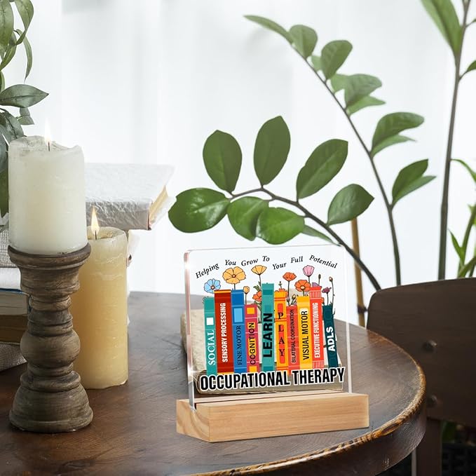 Occupational Therapy Gifts for Therapist, Occupational Therapist Gifts, Floral OT Occupational Therapy Clear Desk Decorative Sign Therapy Office Acrylic Decor