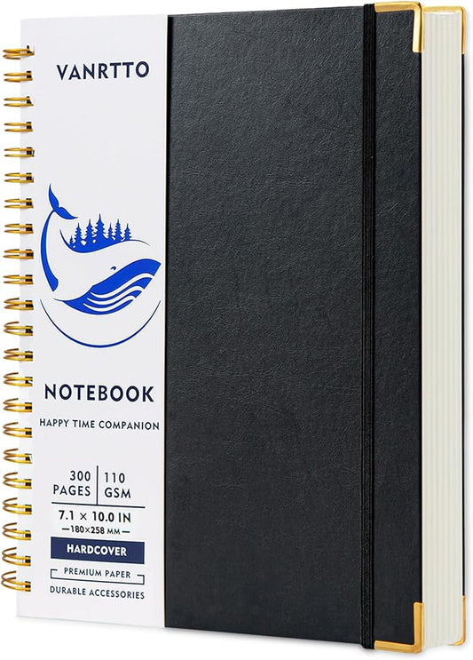 Spiral Notebook, Hardcover B5 College Ruled Notebooks, 300 Pages Notebooks for Work and School, 110 GSM Thick Papers Journals for Writing, Office Supplies for Women and Men Black B5
