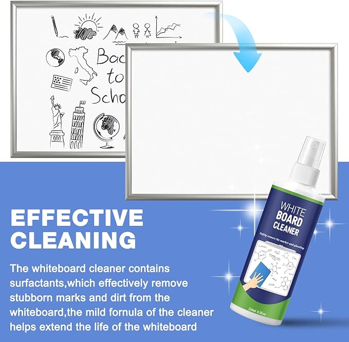 12 Pack Whiteboard Cleaner Spray 8.5oz Dry Erase Board Cleaner with 6 Cloths Non Toxic Dry Erase Cleaner Removes Stubborn Marks from Whiteboards