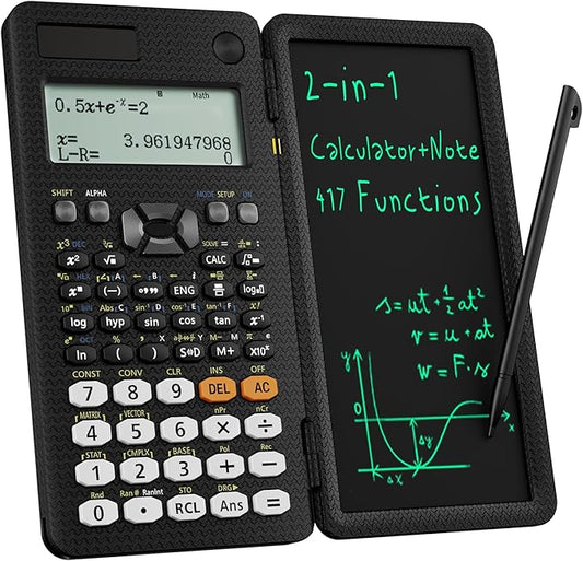 Scientific Calculators for Students 991ES Office Calculators Desktop, ROATEE 4-Line Display Calculator with Erasable LCD Writing Tablet, Solar Battery Power with Notepad Calculator for School
