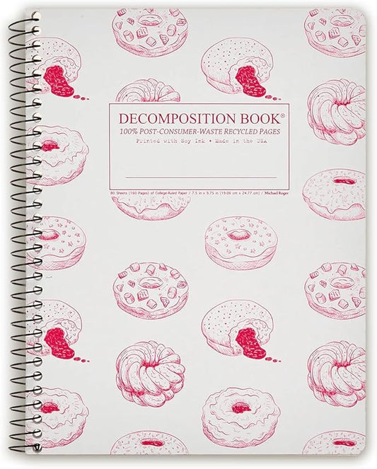 Decomposition Donut Time College Ruled Spiral Notebooks – 9.75 x 7.5 Journal with 160 Lined Pages – Cute Notebooks for School Supplies, Home & Office – 100% Recycled Paper – Made in USA