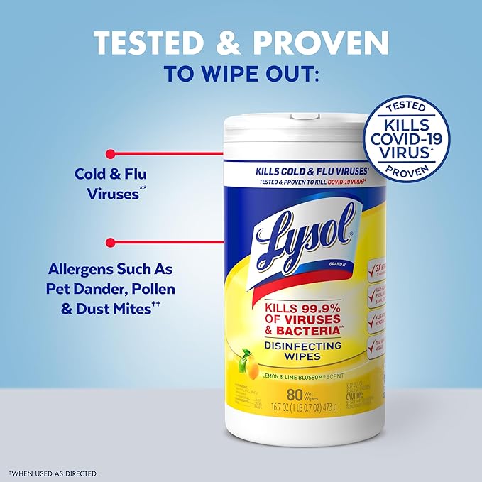 Lysol Disinfectant Wipes, Multi-Surface Antibacterial Cleaning Wipes, For Disinfecting and Cleaning, Lemon and Lime Blossom, Pack of 4 (Packaging may vary)