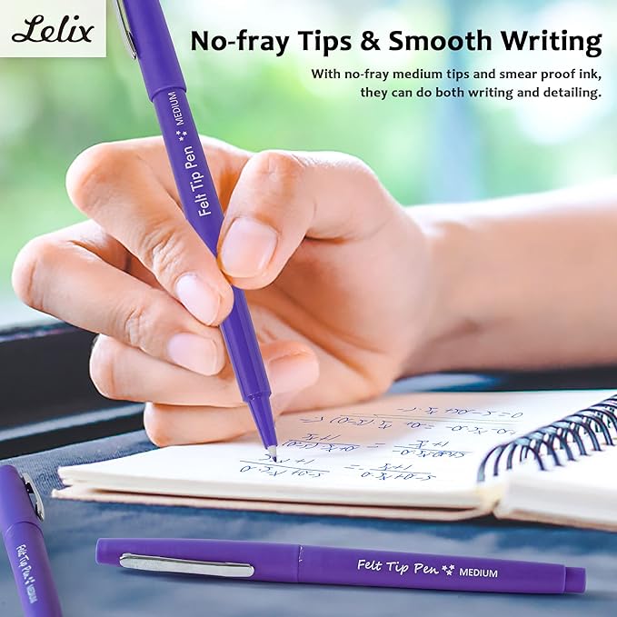 Lelix Felt Tip Pens, 15 Purple Pack, 0.7mm Medium Point, Felt Tip Markers Pens for Journaling, Writing, Note Taking, Planner, Perfect for School Office and Art Supplies