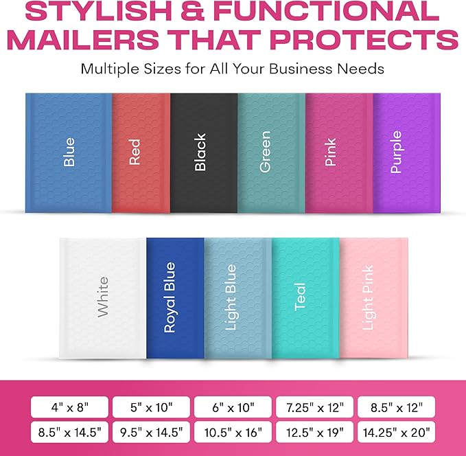 Hot Pink Small Poly Bubble Mailers 6x10 inch #0 | Self Seal Padded Envelopes | Cushioned Bubble Mailer | Usable Size 6x9 | WaterProof | Lightweight mailing Shipping Bags | 500 Pack Bulk