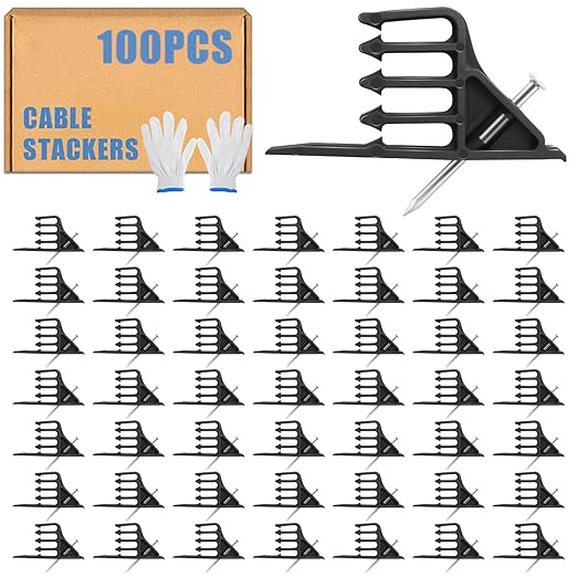 100Pcs Cable Stackers, Cable Staples Clips with Steel Nails, Electrical Wire stackers,Insulated Cord Staples Multi Cable Wire Clips for Suitable Most Cables