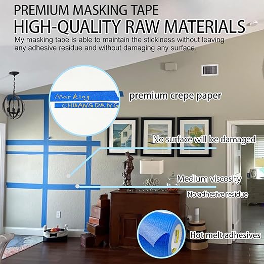 Blue Painters Tape 20rolls,1Inch x 55Yards,Blue Masking Tape,Paint Tape for Wall Painting,DIY Crafts Arts,Painter's,Decoration Labeling,No Residue, Easy Removal