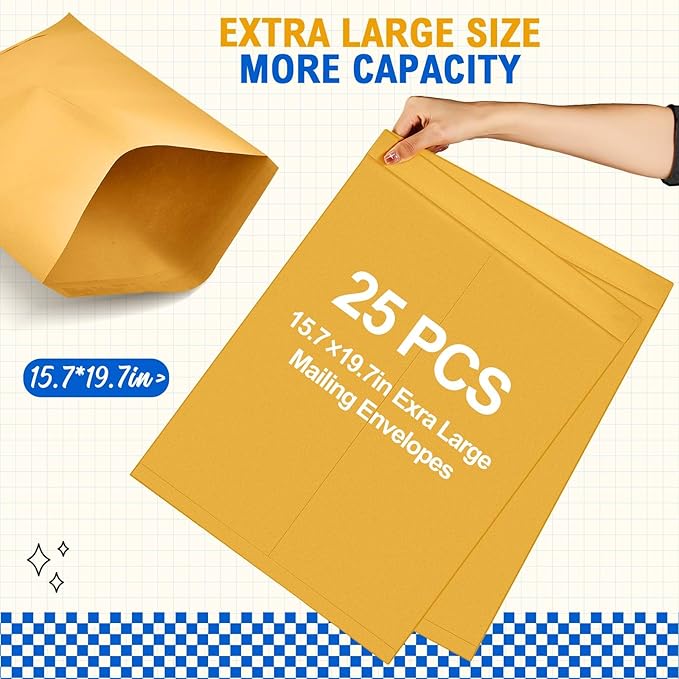 10 Pcs 16 x 20 Inch Extra Large Mailing Envelopes 32lb with Gummed Flaps, Catalog Envelopes Jumbo Craft for Mailing, Storage and Organizing Documents Office Supplie