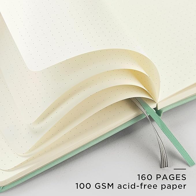 &And Per Se Dotted Journal Notebook, A5 Hardcover Leather Bullet Dotted Journal, 160 Pages 100 gsm Thick Paper, 3 Sheets of Stickers Included- 5.7'' x 8'' (Pastel green)