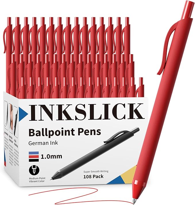108 Pack Red Pens - Bulk Pens 1.0mm Medium Point Ballpoint Pens Smooth Writing No Bleed Retractable Red Ink Pen